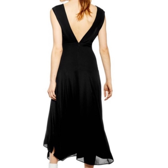 Topshop Pleated Plunge Pinafore Midi Black Dress - Picture 2 of 7